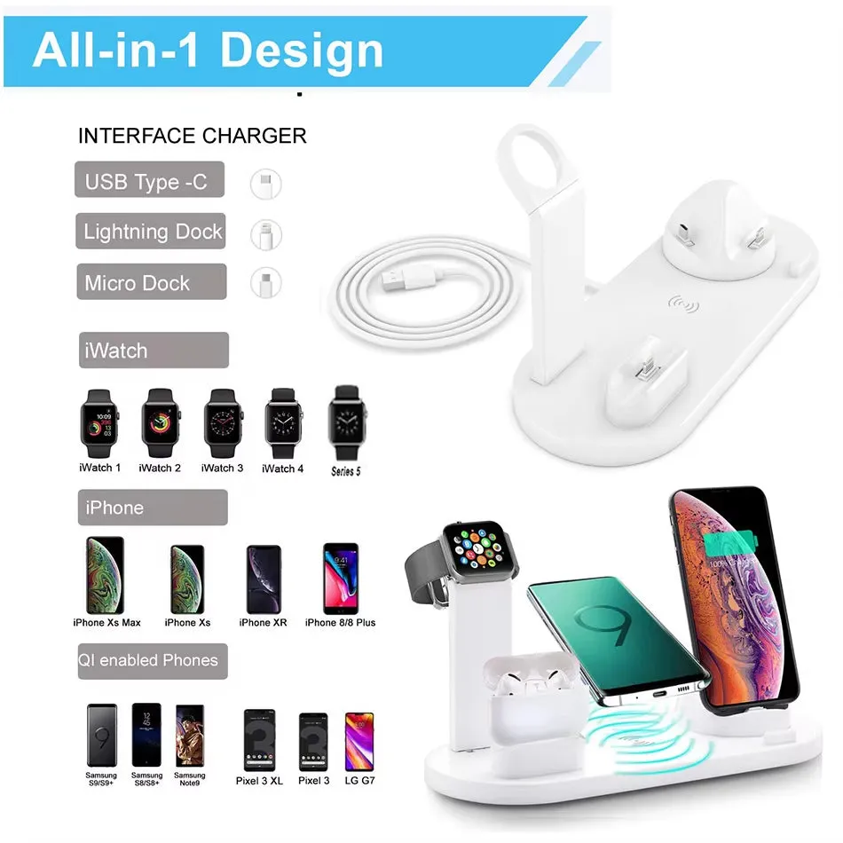 30W 7 in 1 Wireless Charger Stand Pad for Iphone 14 13 12 11 XR Apple Watch Airpods Pro Iwatch 8 7 6 Fast Charging Dock Station