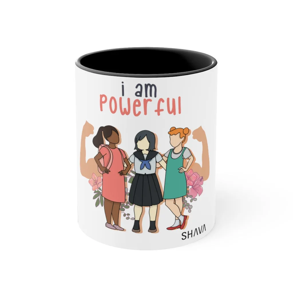 Affirmation Feminist pro choice White ceramic with black interior and handle - I am Powerful (Little Girls)