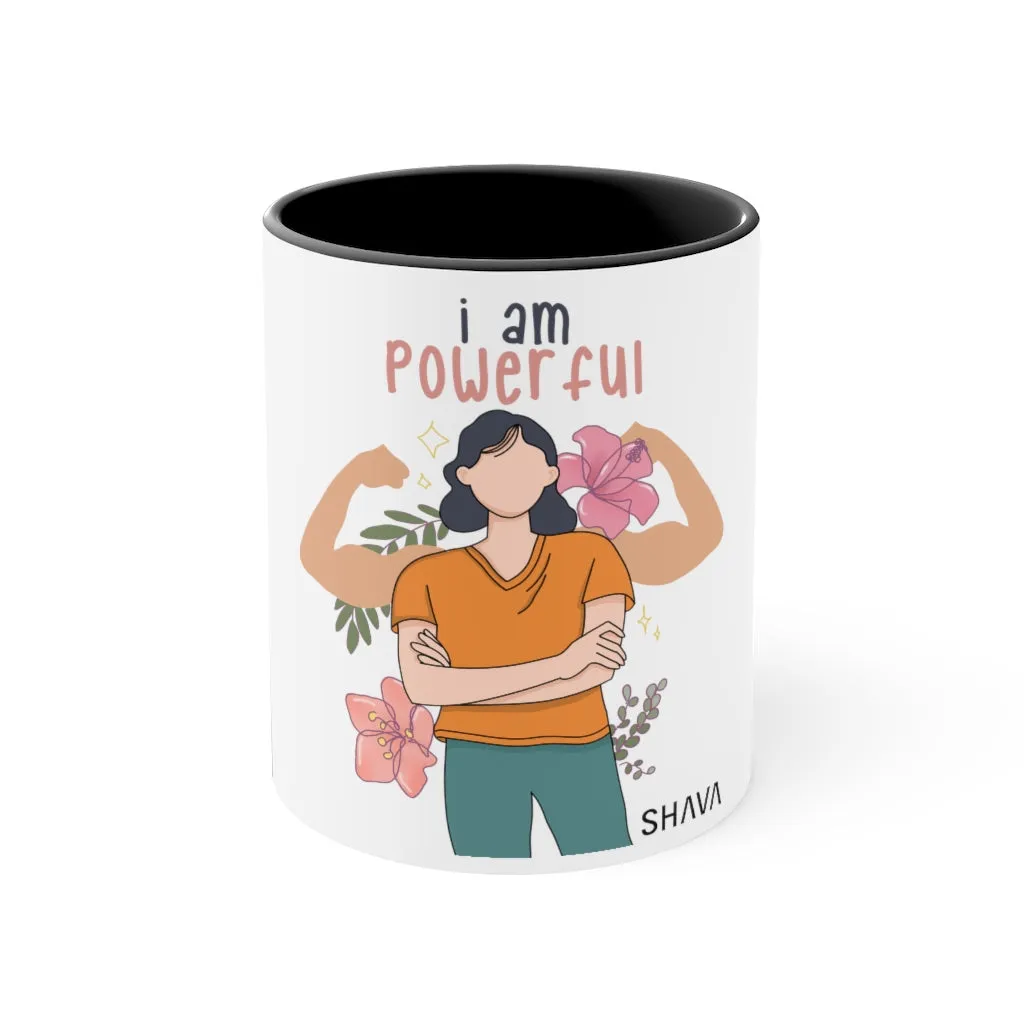 Affirmation Feminist pro choice White ceramic with black interior and handle - I am Powerful