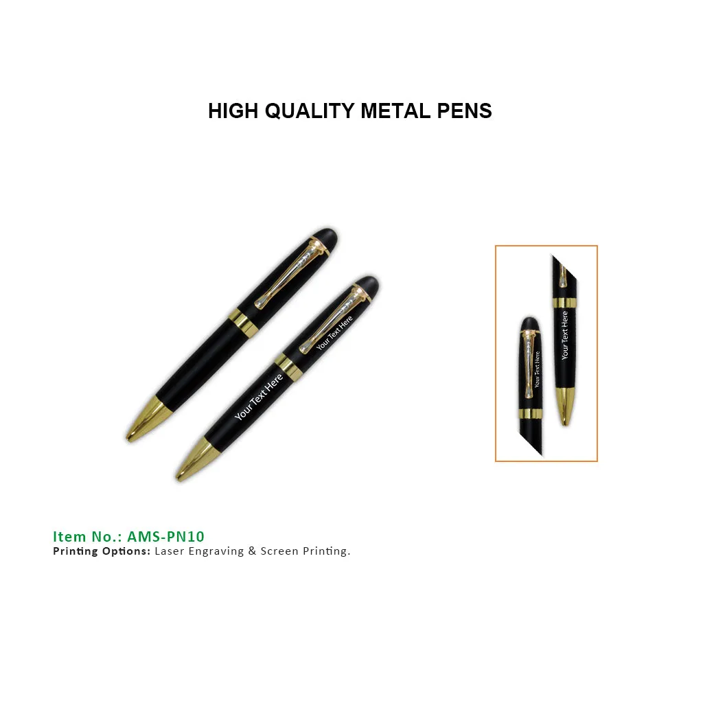 AMS-PN-10 - Black & Gold pen with silver trim on clip