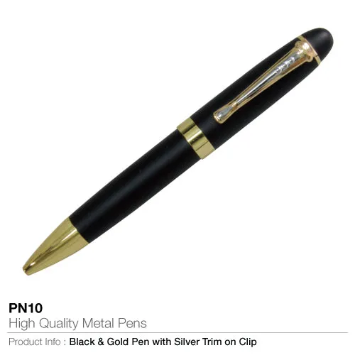 AMS-PN-10 - Black & Gold pen with silver trim on clip