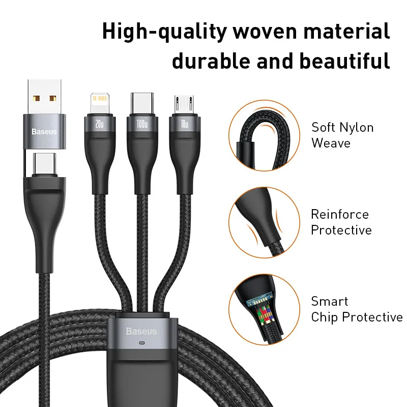 Baseus 3 in 1 USB C Cable for iPhone 13 12 Pro 11 XR Charger Cable 100W Micro USB Type C Cable