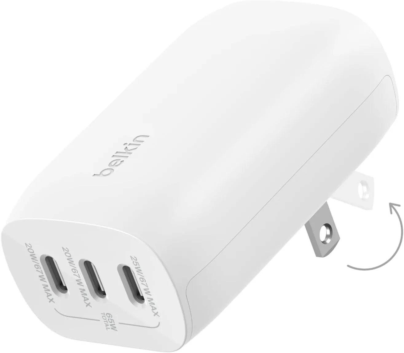 Belkin Boostcharge 3-Port USB-C Wall Charger with PPS 67W, USB-C PD 3.1 Enabled Fast Charging Iphone Charger for Iphone 16 Series, Macbook Pro, Airpods, Galaxy, and Other PD Enabled Devices - White