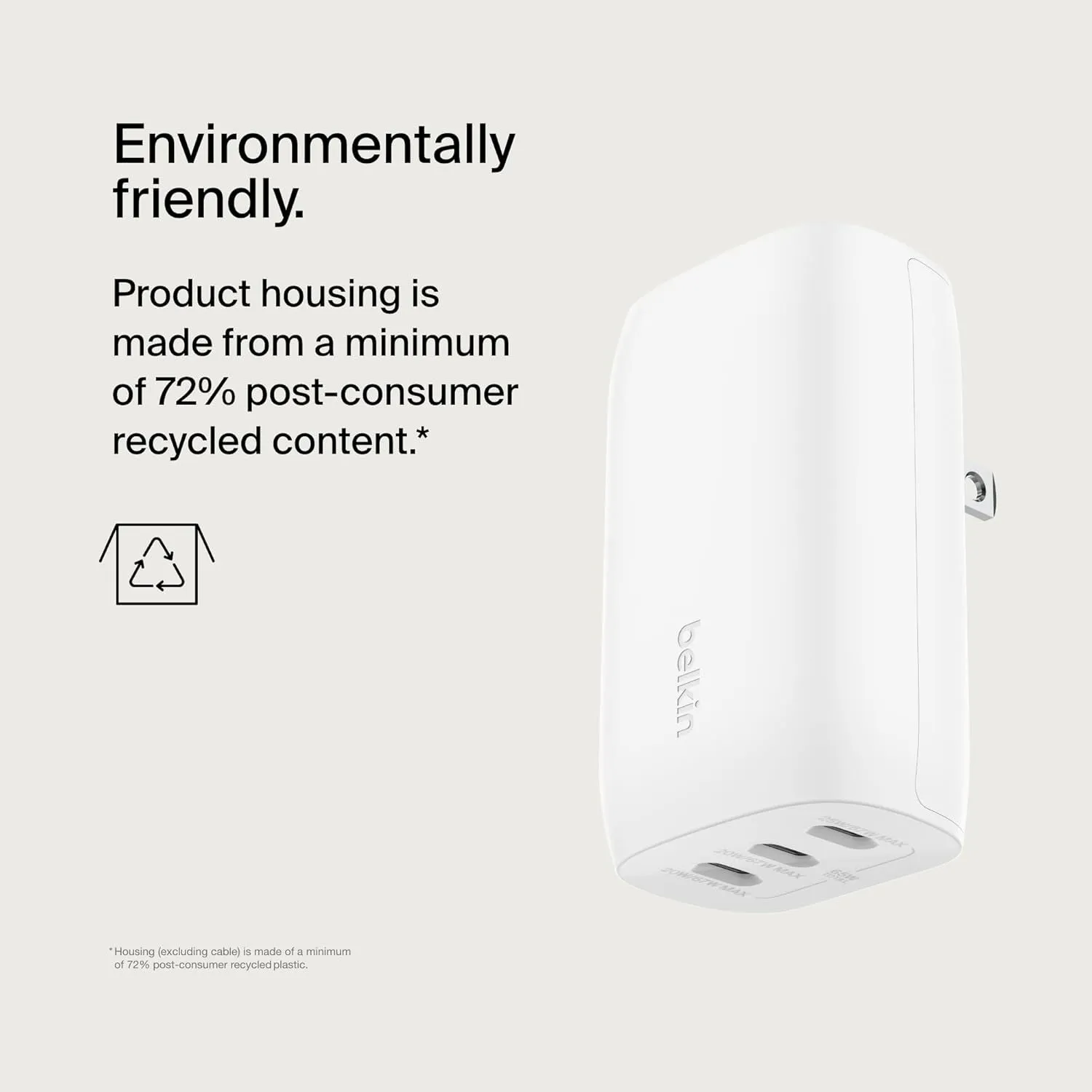 Belkin Boostcharge 3-Port USB-C Wall Charger with PPS 67W, USB-C PD 3.1 Enabled Fast Charging Iphone Charger for Iphone 16 Series, Macbook Pro, Airpods, Galaxy, and Other PD Enabled Devices - White