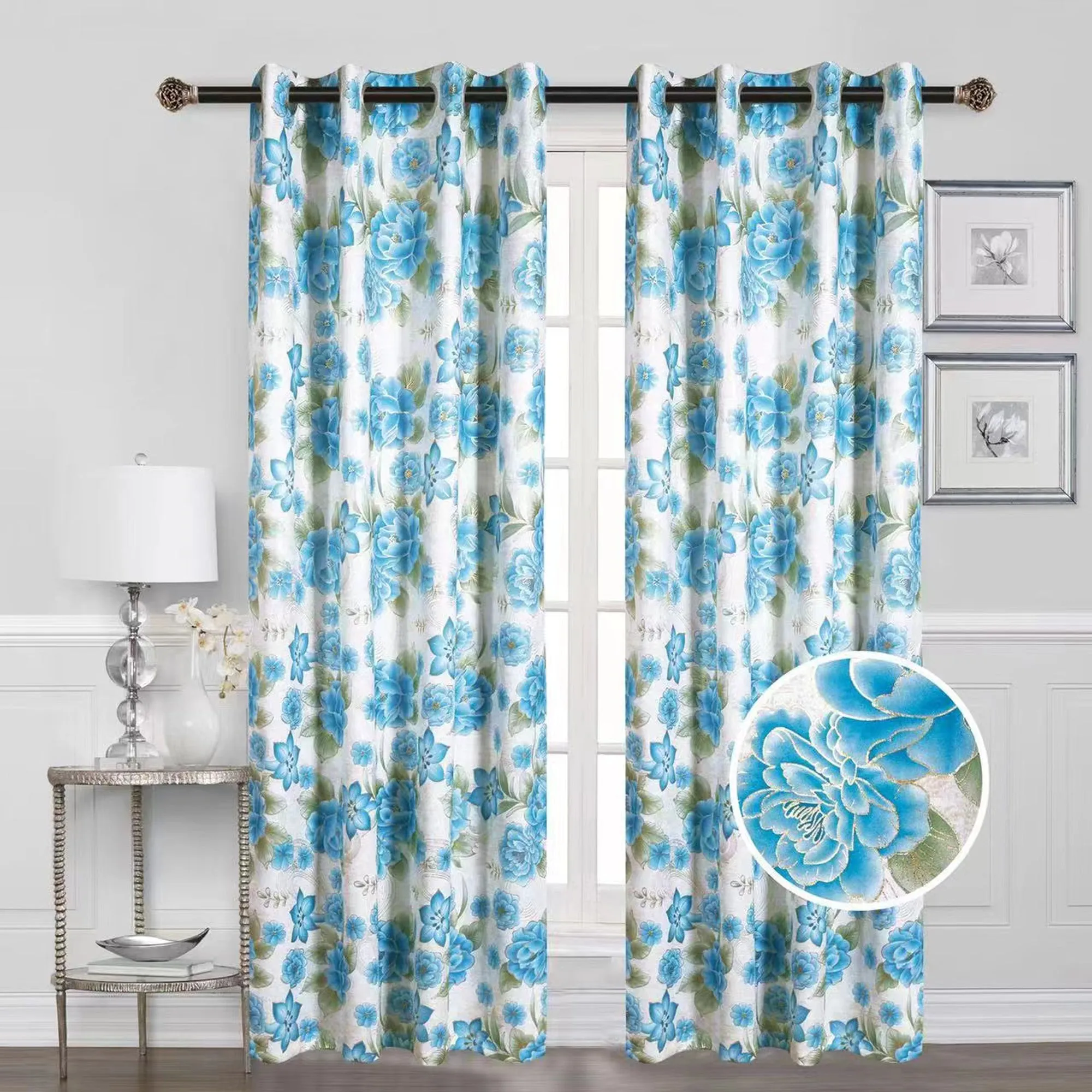 Blackout Thermal Insulated Floral Room Darkening Grommet Top Window Curtain Panel w/Foil, 81069