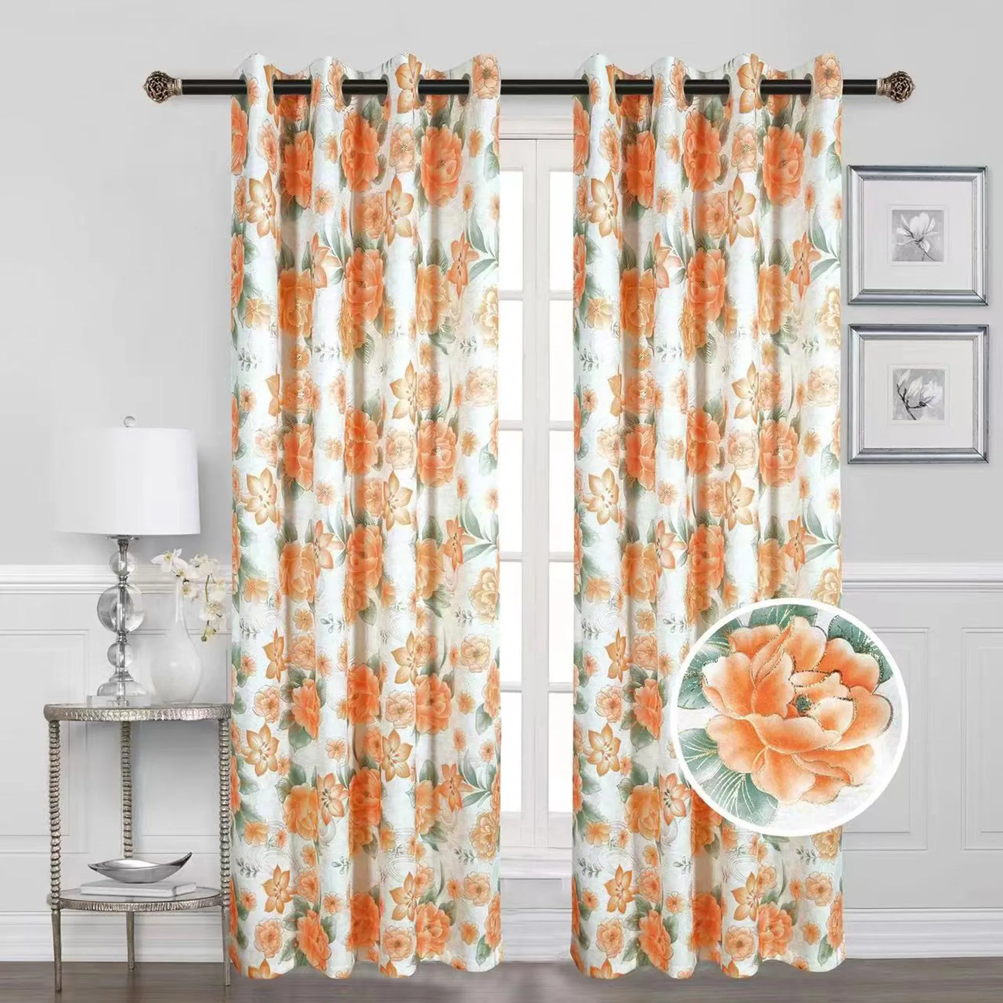 Blackout Thermal Insulated Floral Room Darkening Grommet Top Window Curtain Panel w/Foil, 81069