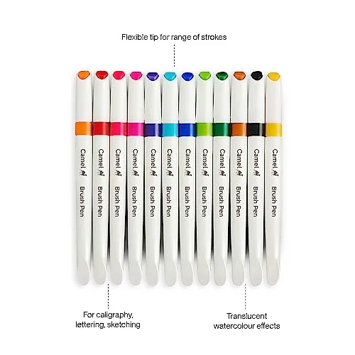 Camlin Brush Pen 12 Shades, Bold - Assorted