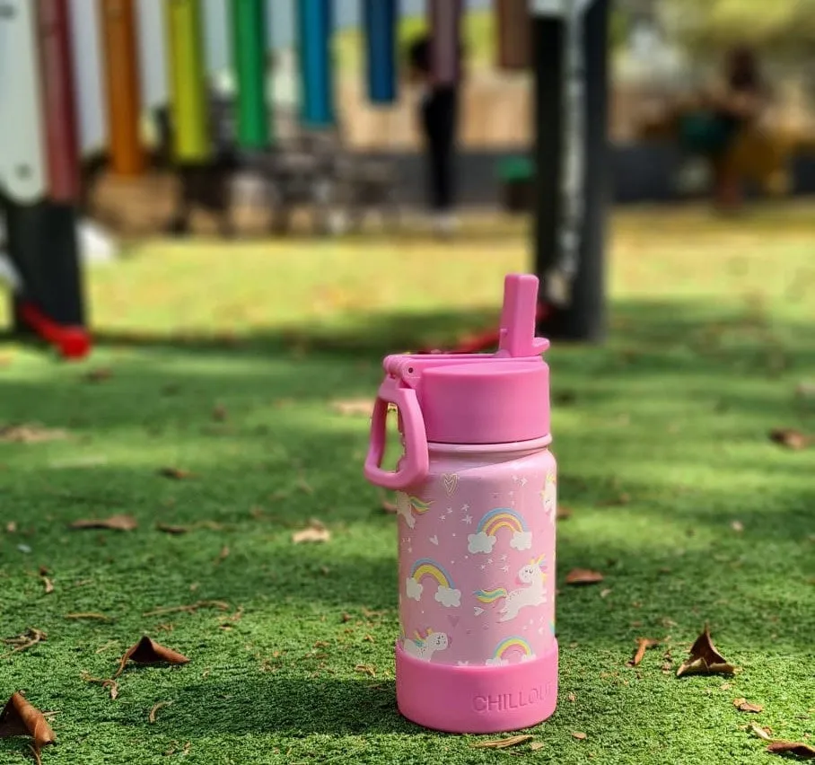 CHILLOUT LIFE 12 oz Insulated Water Bottle with Straw Lid for Kids   Cute Waterproof Stickers