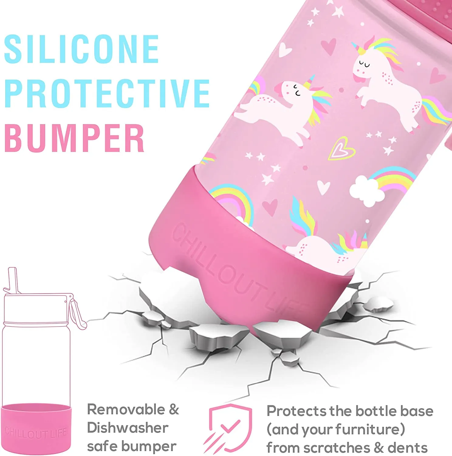 CHILLOUT LIFE 12 oz Insulated Water Bottle with Straw Lid for Kids   Cute Waterproof Stickers