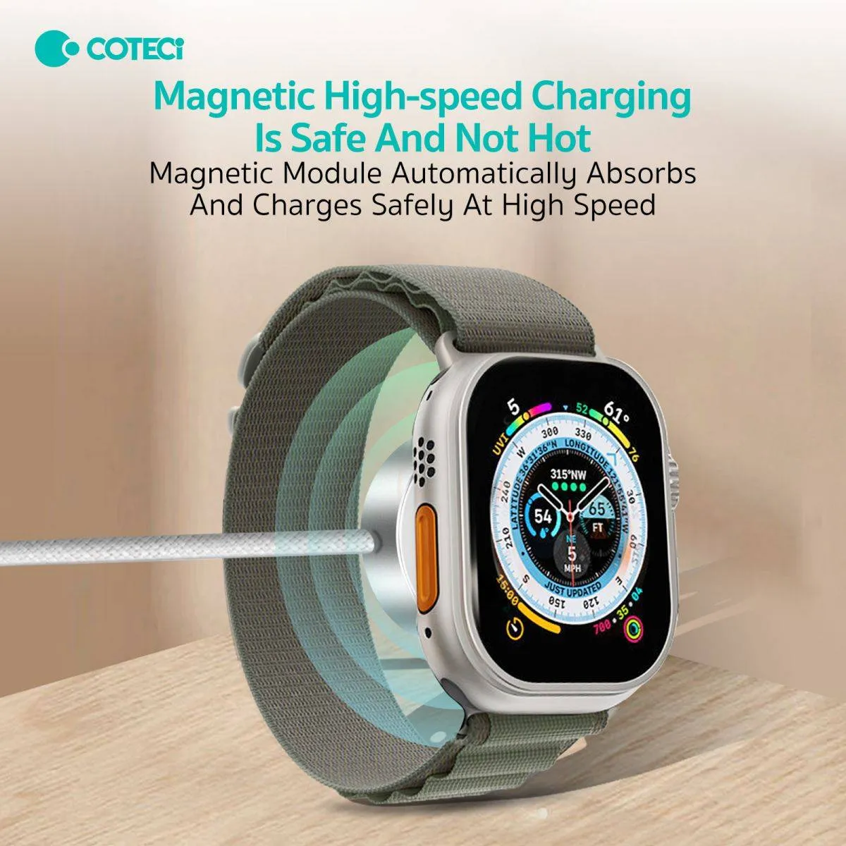 COTECi iWatch Magnetic Fast Charger to USB C Cable 1M - 26001