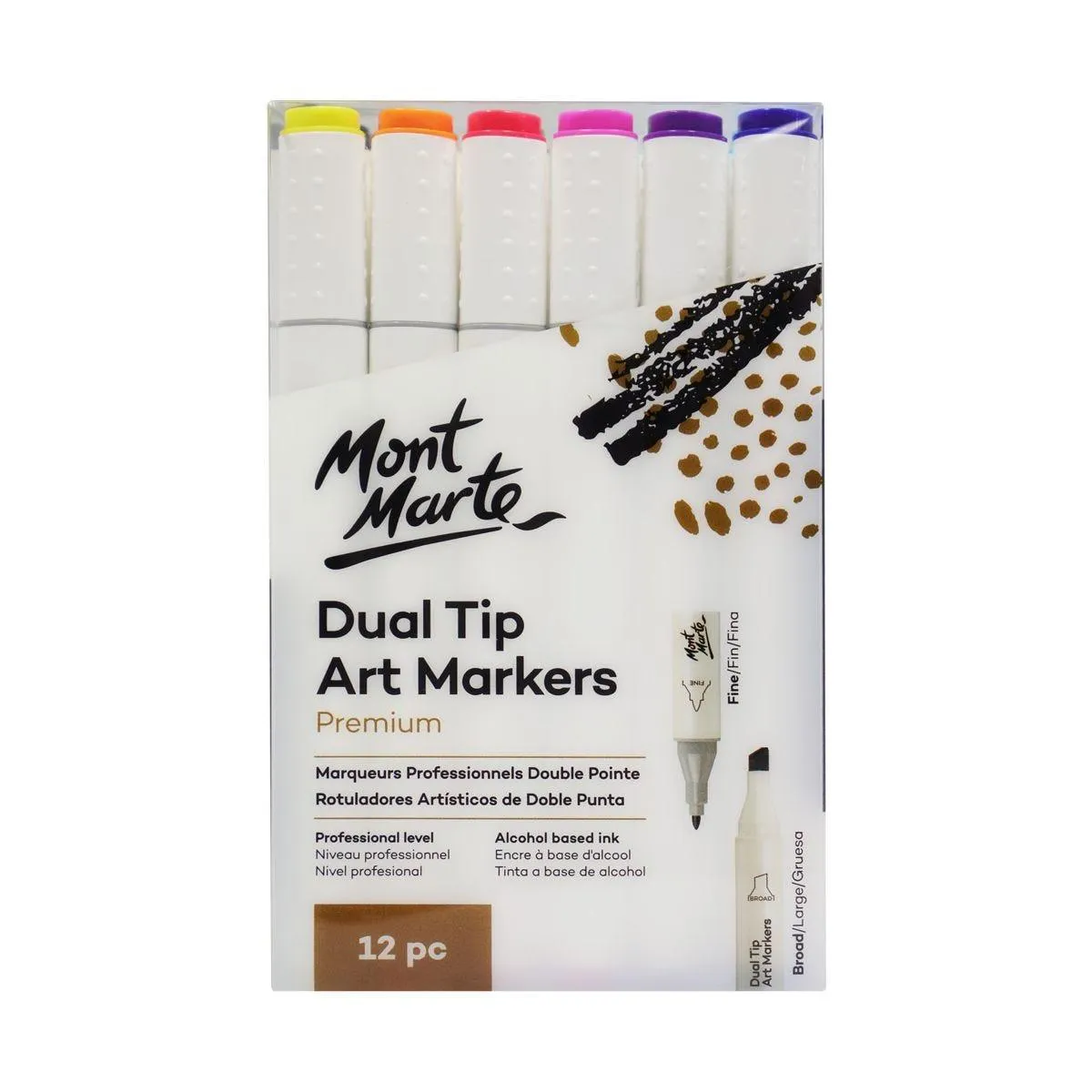 Dual Tip Alcohol Art Markers Premium 12pcs - Mont Marte