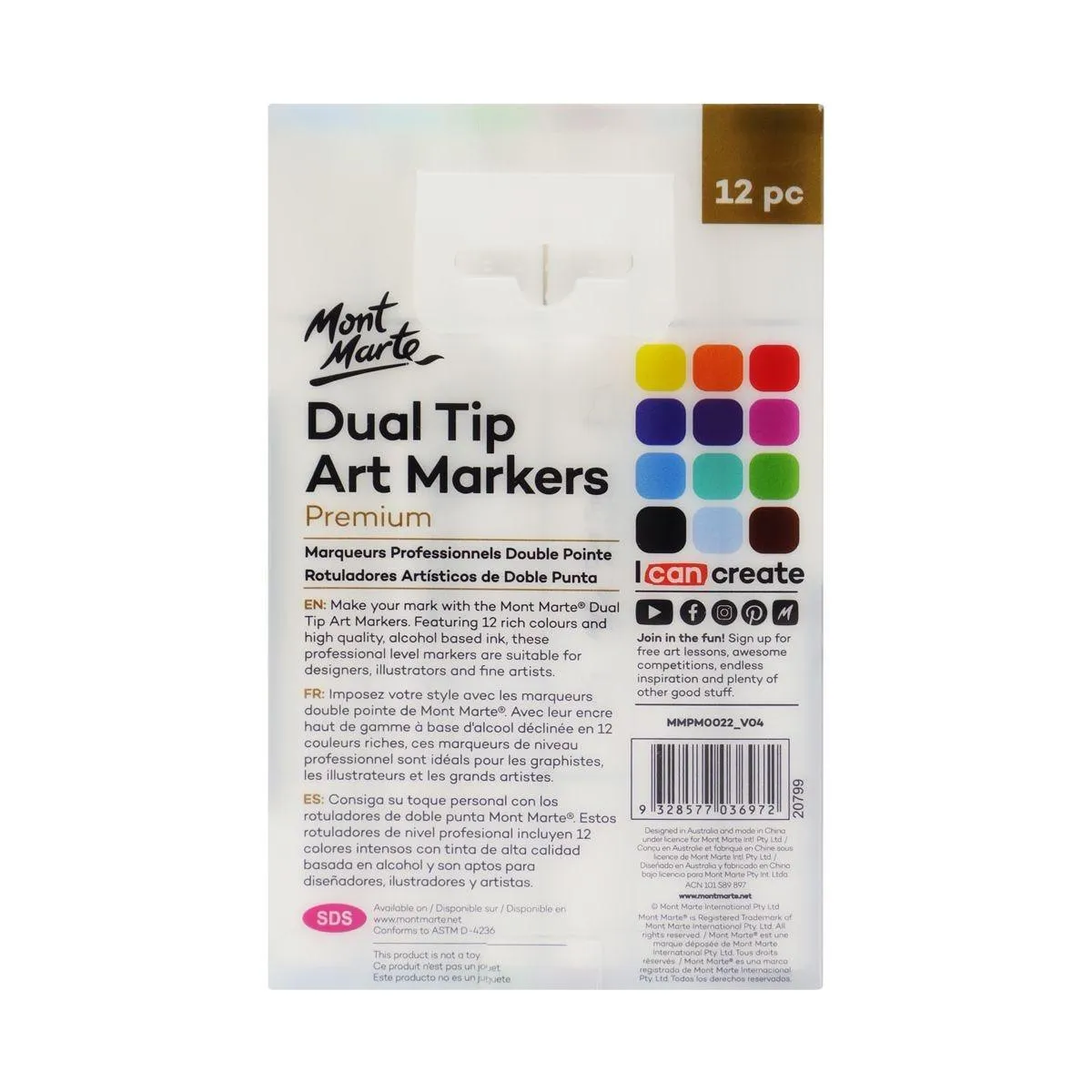 Dual Tip Alcohol Art Markers Premium 12pcs - Mont Marte