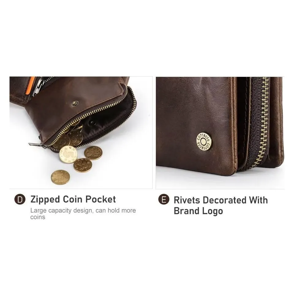 ElegantCow RFID Zipper Compact Clutch Wallet