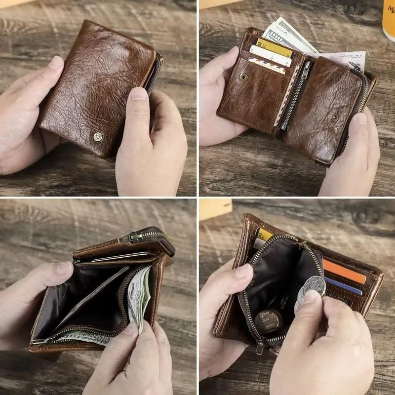 ElegantCow RFID Zipper Compact Clutch Wallet