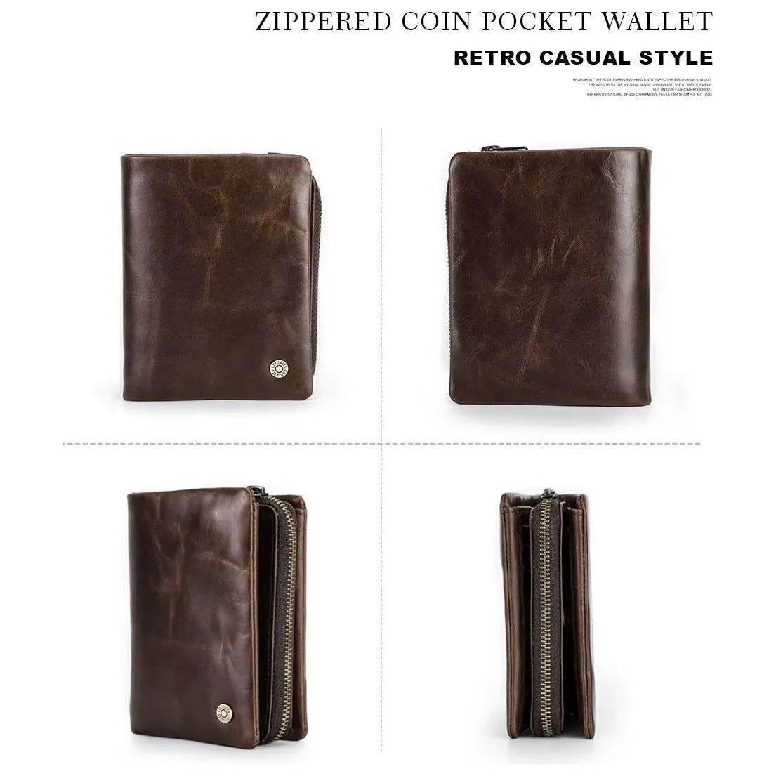 ElegantCow RFID Zipper Compact Clutch Wallet