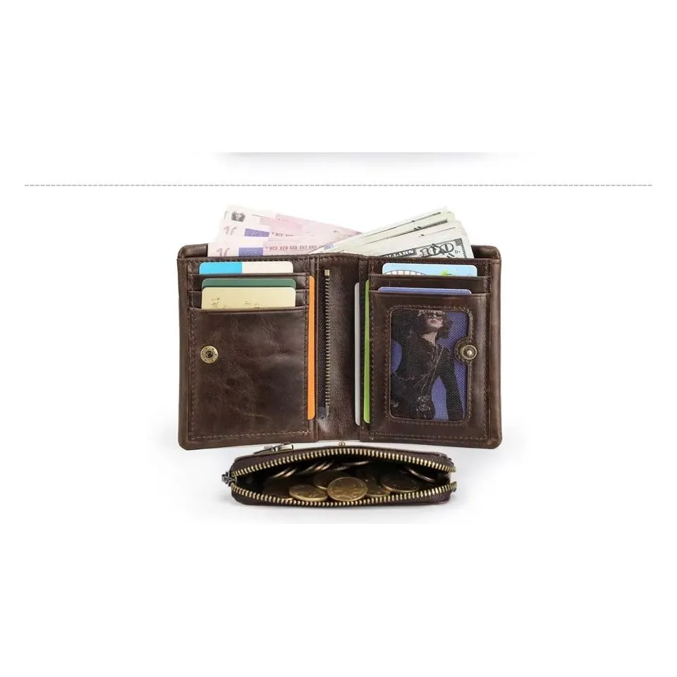 ElegantCow RFID Zipper Compact Clutch Wallet