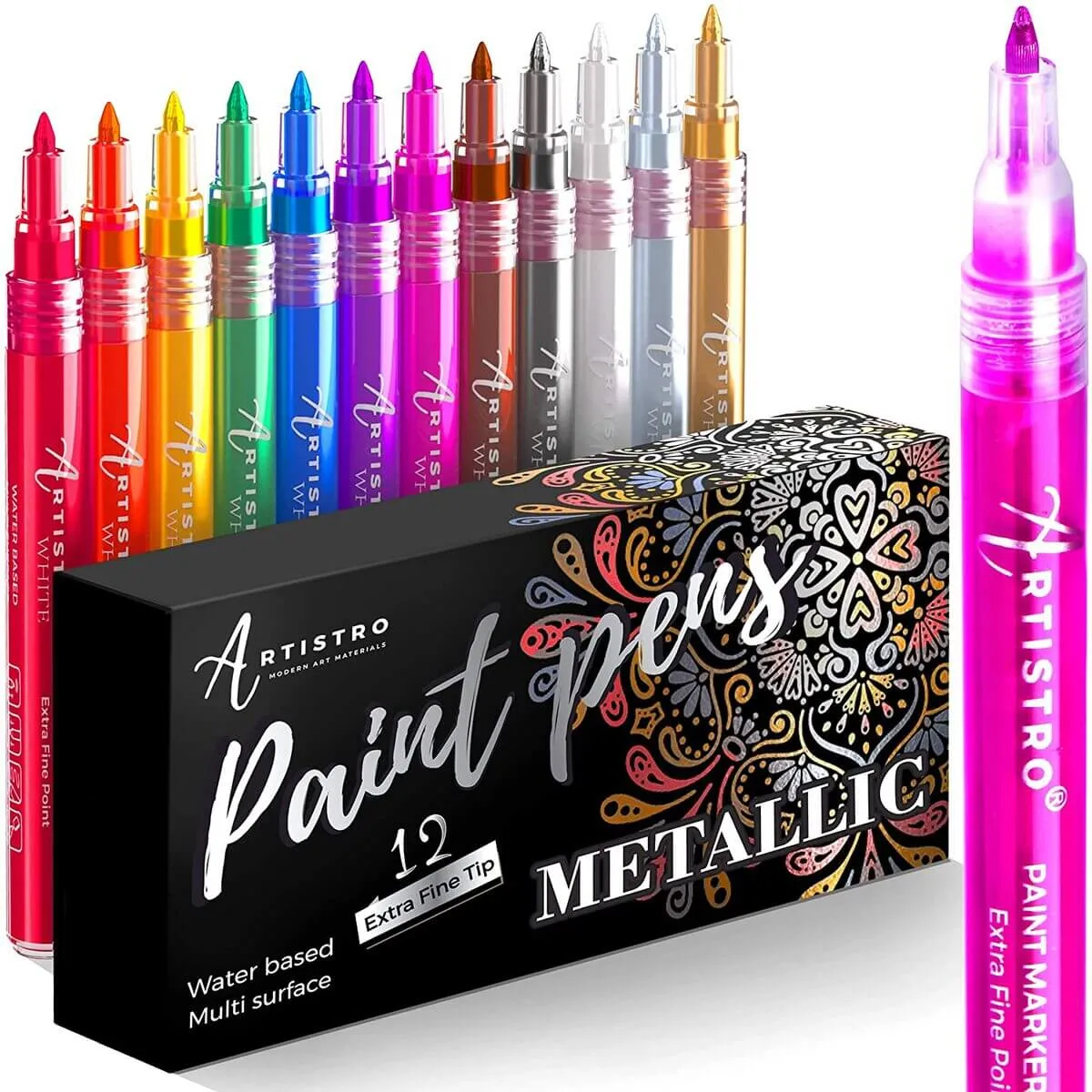 Extra Fine Tip metallic markers - Set of 12 metallic marker pens