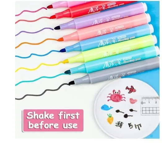 FAIRY FIRST Pack Of 8 Pcs Neon Color Bold Water Based Ink Floating Pens Doodle Pen Playing Educational Toy Magical Painting Marker The Drawing Kit Set Toys Gifts, Multi