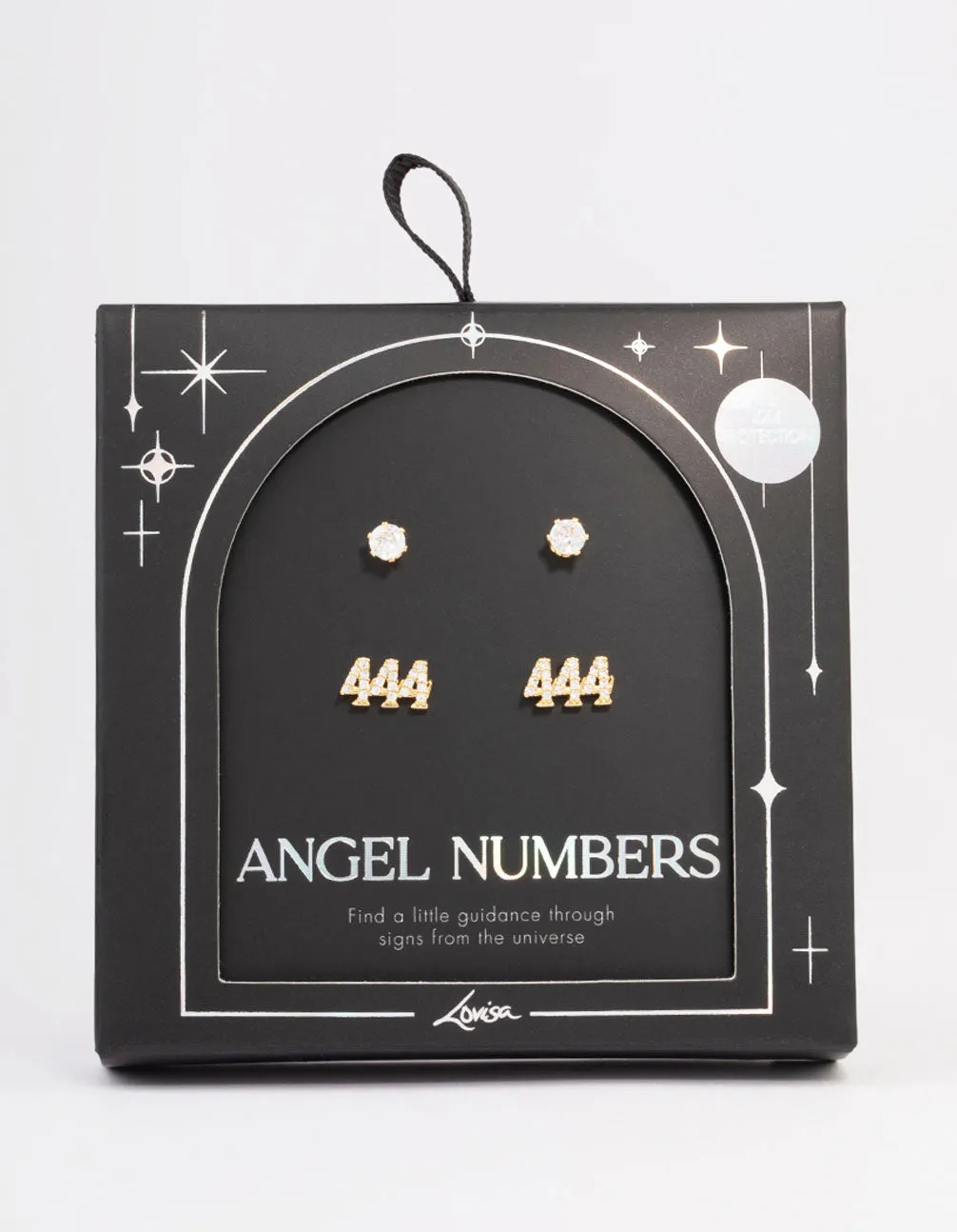 Gold Plated Cubic Zirconia Angel Number 444 Stud Earring Pack