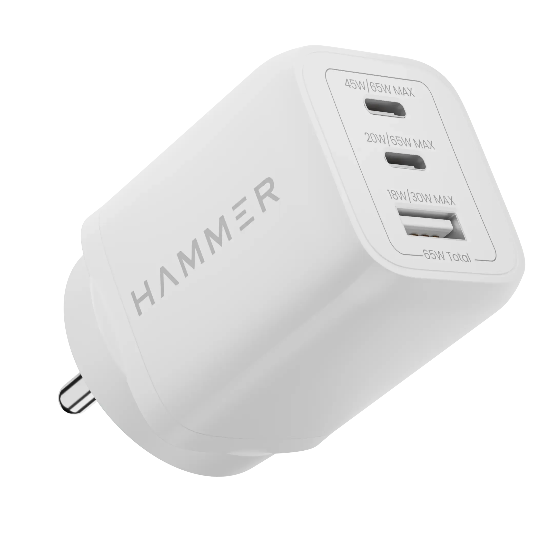 Fast-Charging 65W Hammer Gan Charger with USB and Type C Ports