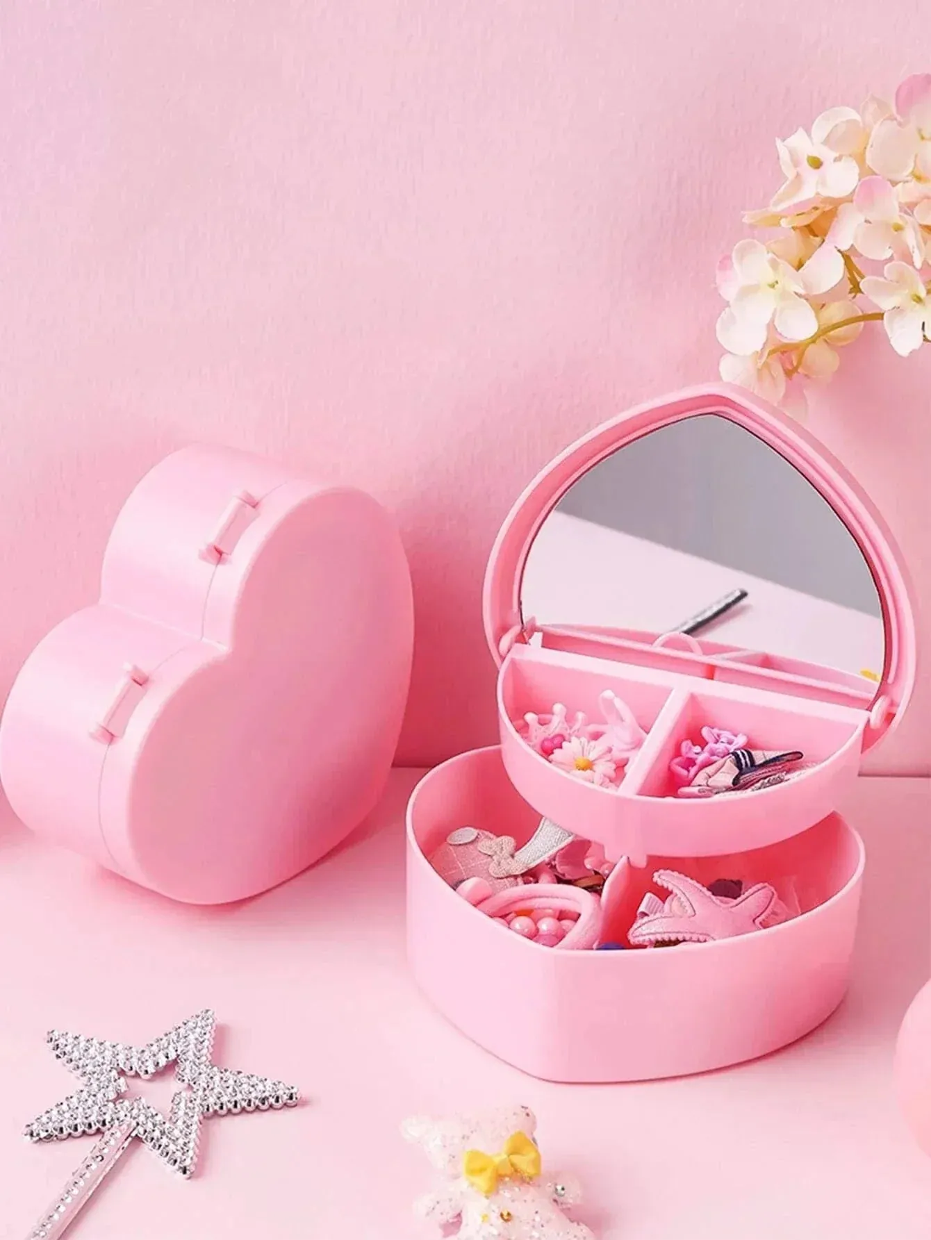 Heart Shape Jewellery Organizer With Mirror ( Random Colours)