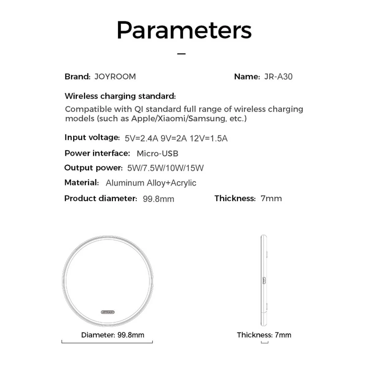 JOYROOM JR-A30 15W Qi Wireless Fast Charging Pad