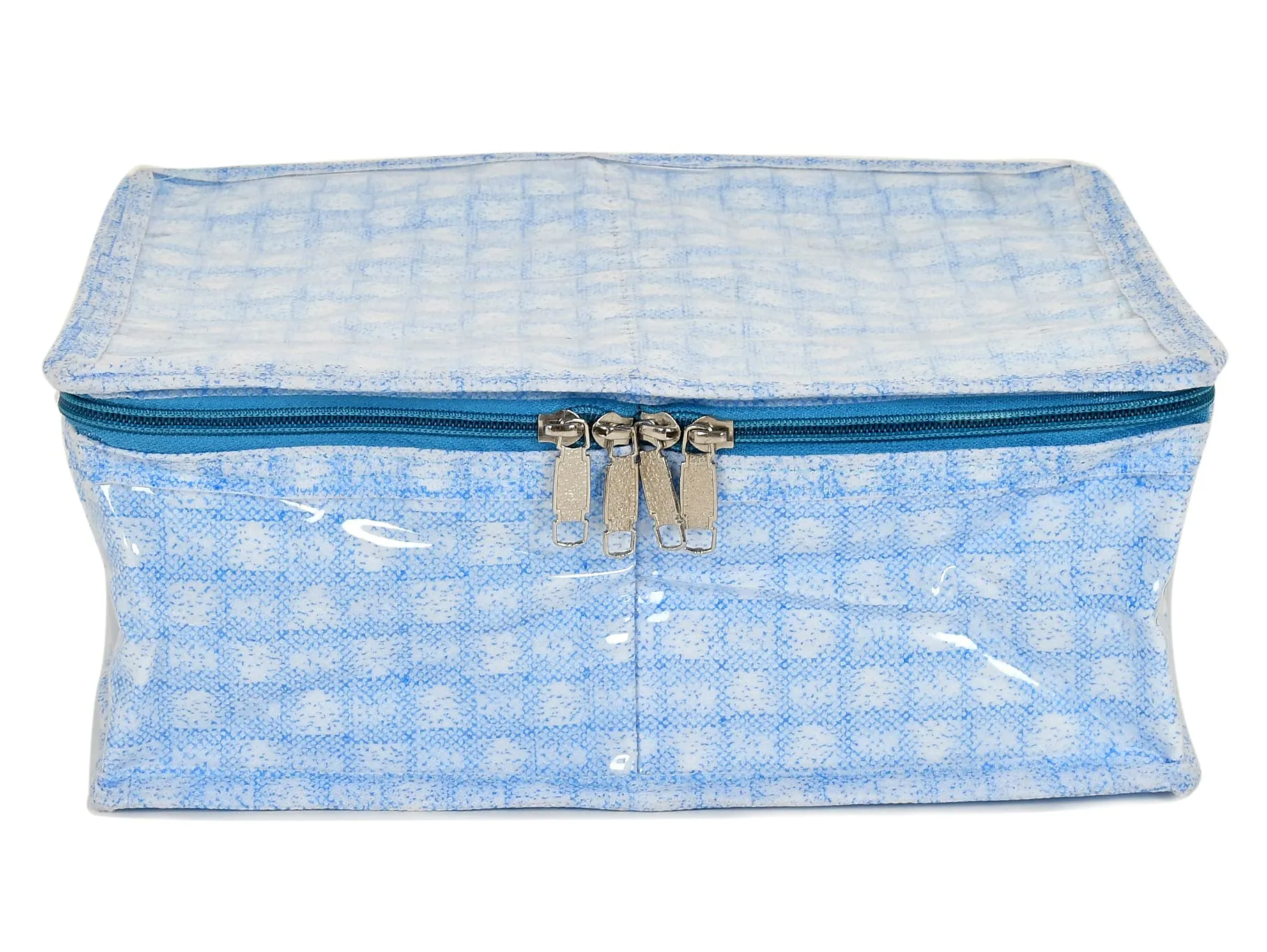 Kuber Industries Check Design Laminated PVC 2 Compartment Undergarments Organizer Bag Pack of 2 (Blue)-HS_38_KUBMART21267