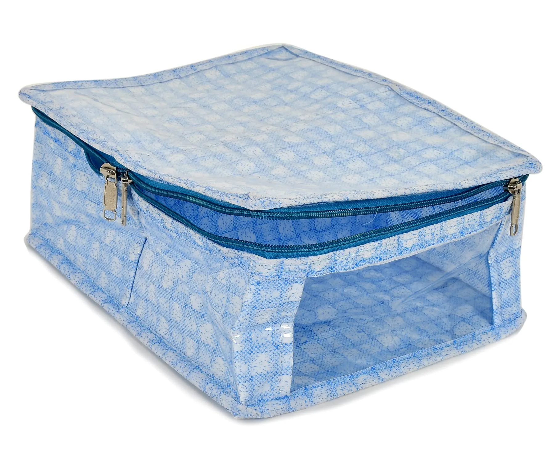 Kuber Industries Check Design Laminated PVC 2 Compartment Undergarments Organizer Bag Pack of 2 (Blue)-HS_38_KUBMART21267