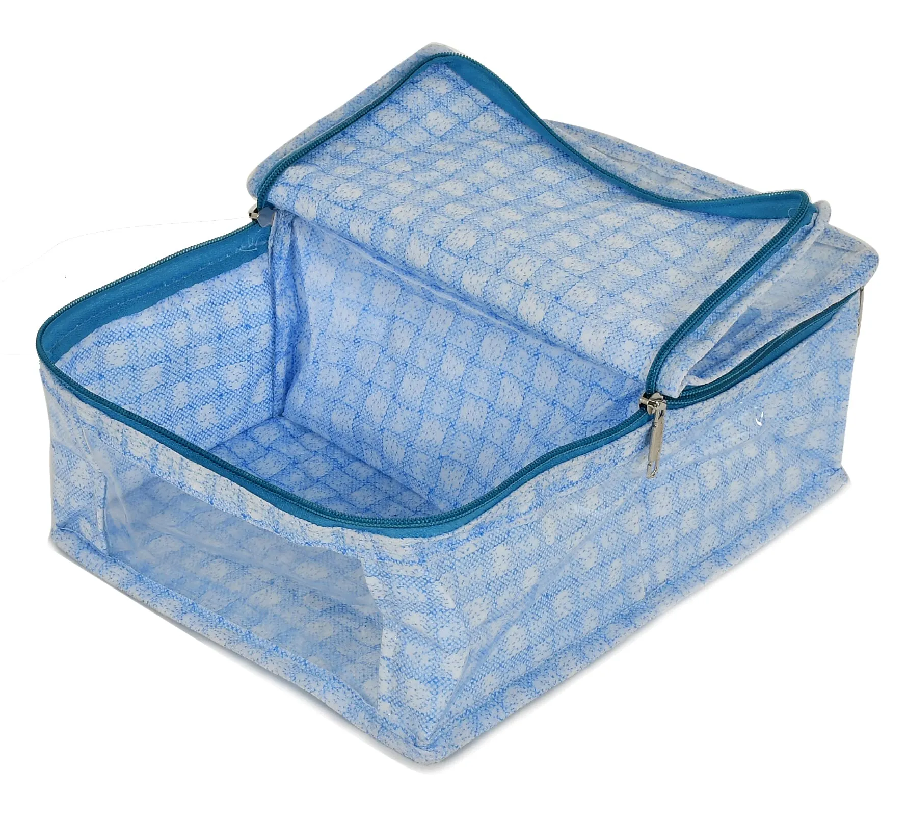 Kuber Industries Check Design Laminated PVC 2 Compartment Undergarments Organizer Bag Pack of 2 (Blue)-HS_38_KUBMART21267