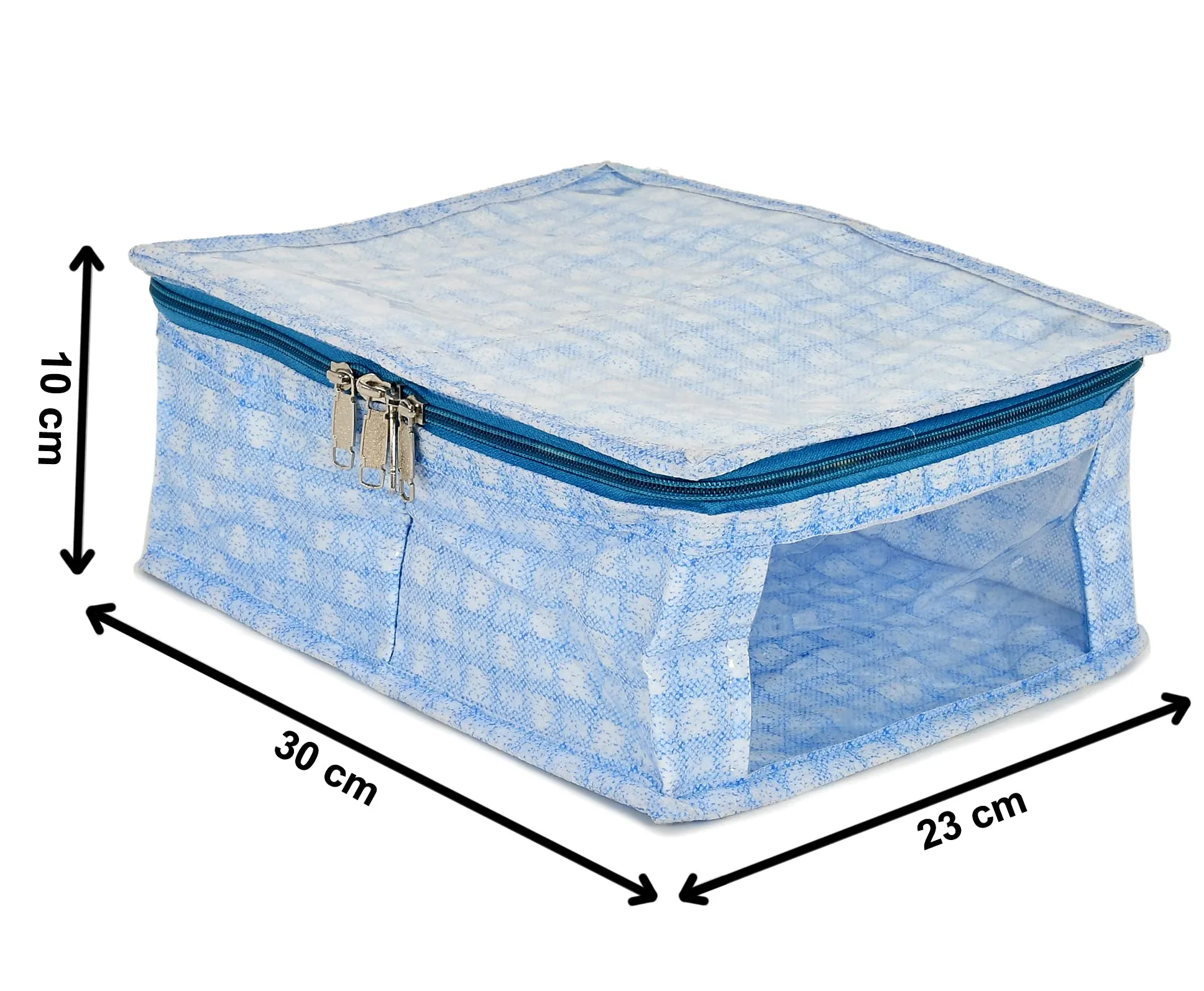 Kuber Industries Check Design Laminated PVC 2 Compartment Undergarments Organizer Bag Pack of 2 (Blue)-HS_38_KUBMART21267