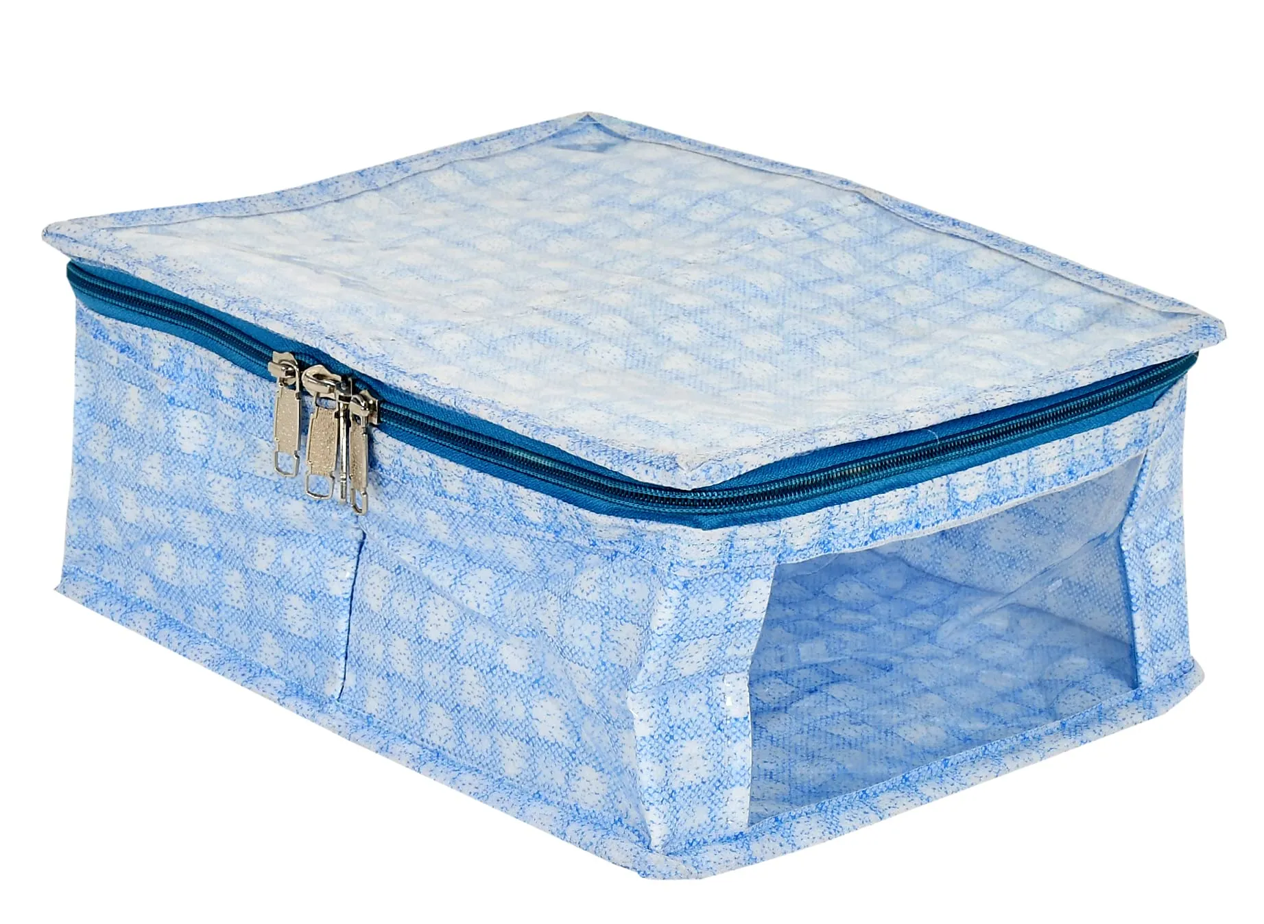 Kuber Industries Check Design Laminated PVC 2 Compartment Undergarments Organizer Bag Pack of 2 (Blue)-HS_38_KUBMART21267