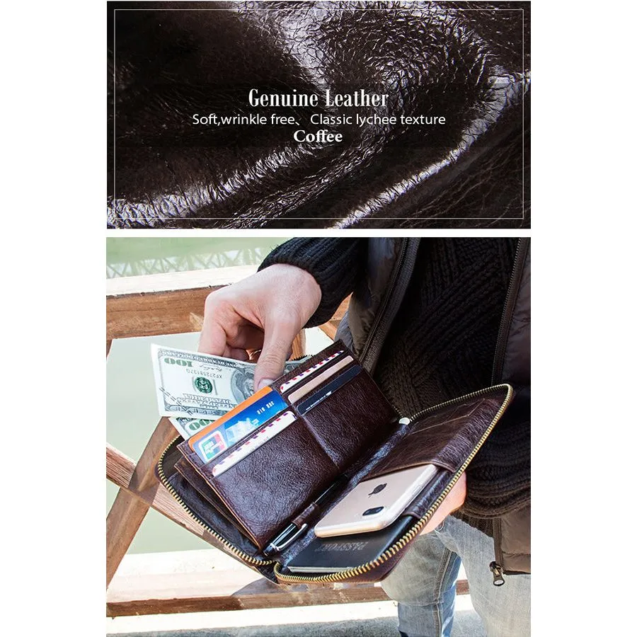 Luxe Vintage Cowhide Long Clutch Wallet