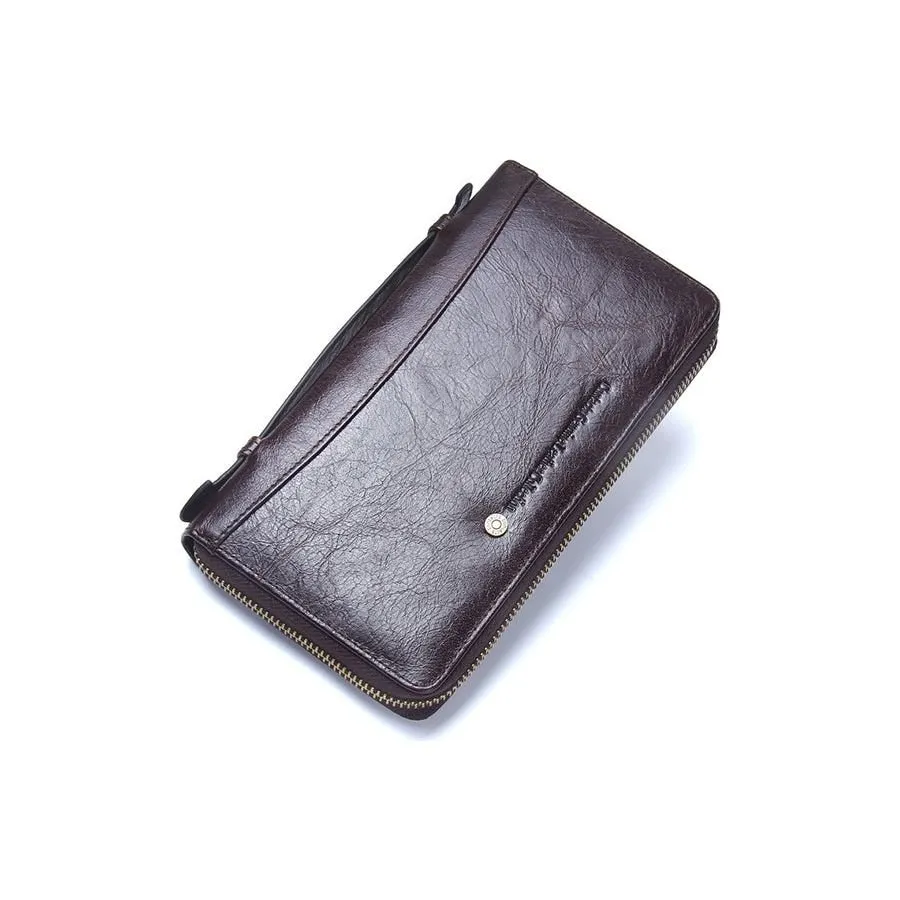 Luxe Vintage Cowhide Long Clutch Wallet