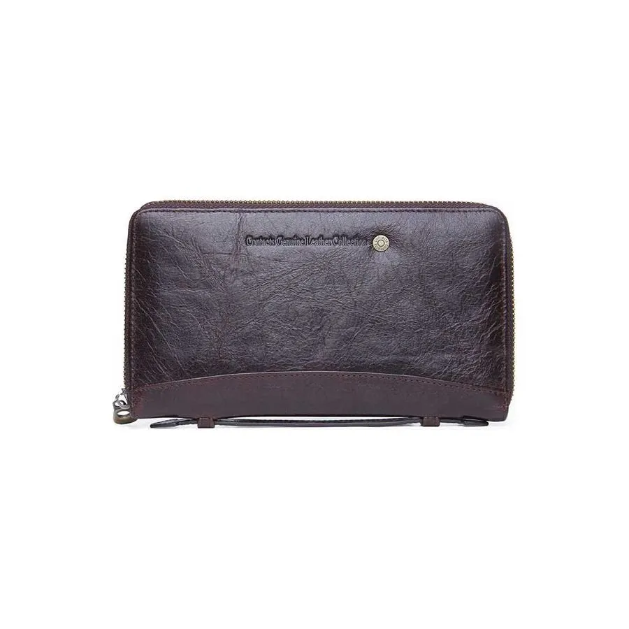 Luxe Vintage Cowhide Long Clutch Wallet