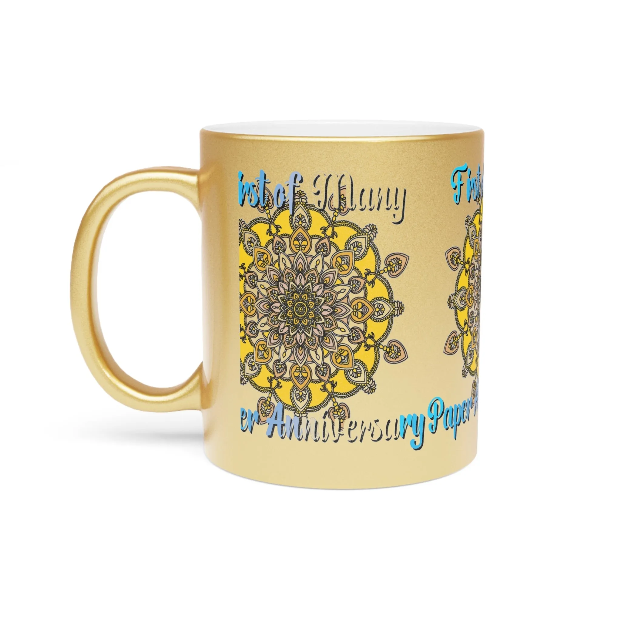 Mandala Design Metallic Mug - Handmade First Year Anniversary Gift