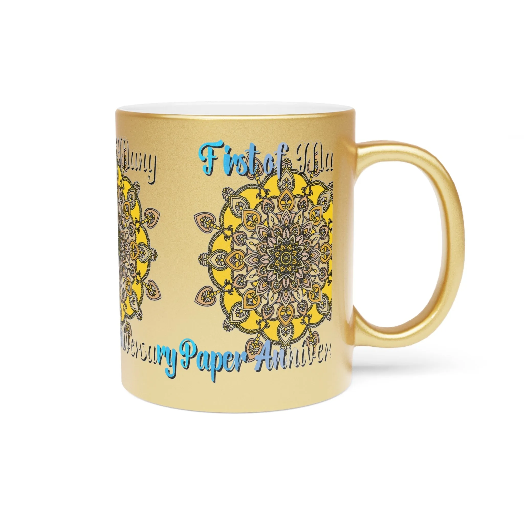 Mandala Design Metallic Mug - Handmade First Year Anniversary Gift