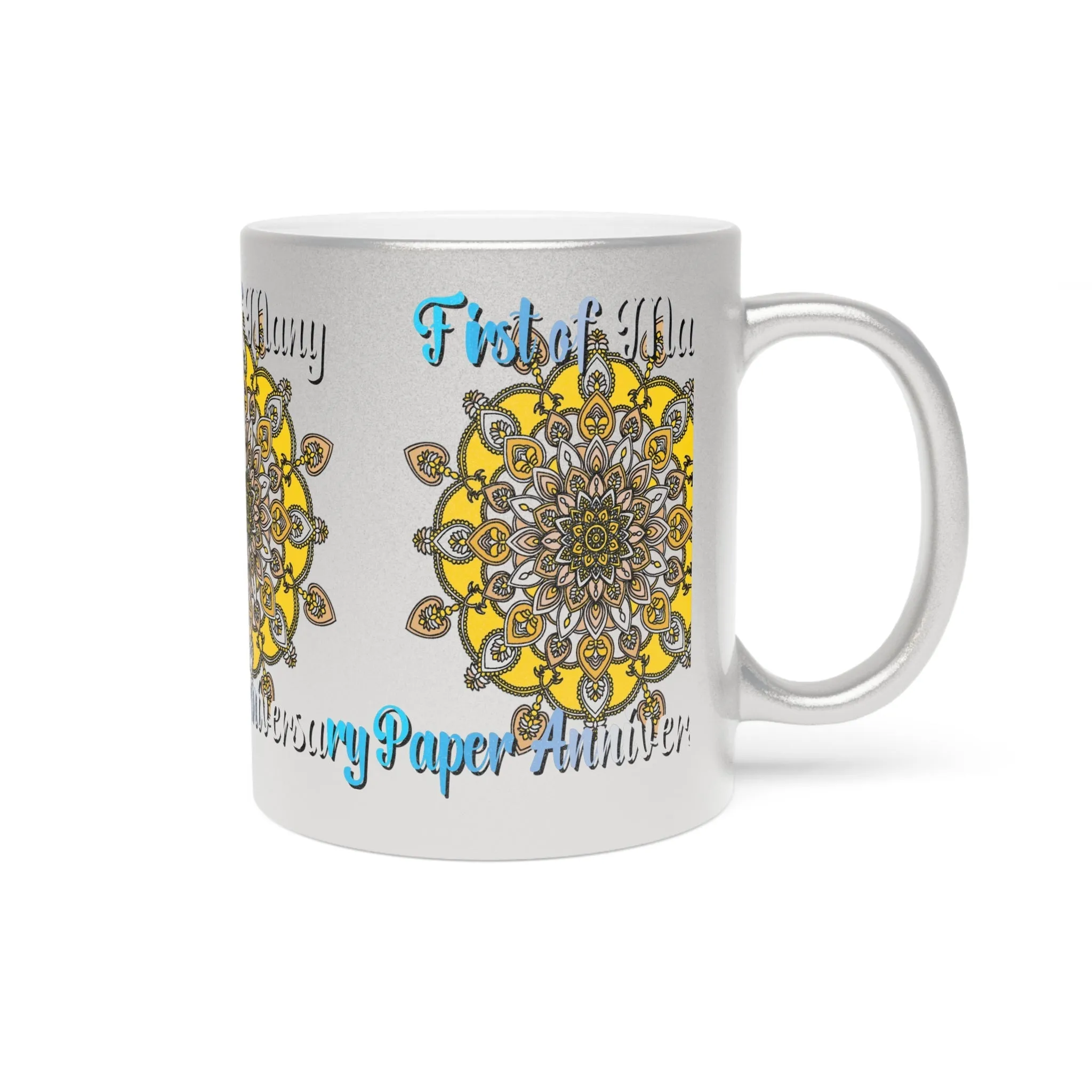 Mandala Design Metallic Mug - Handmade First Year Anniversary Gift