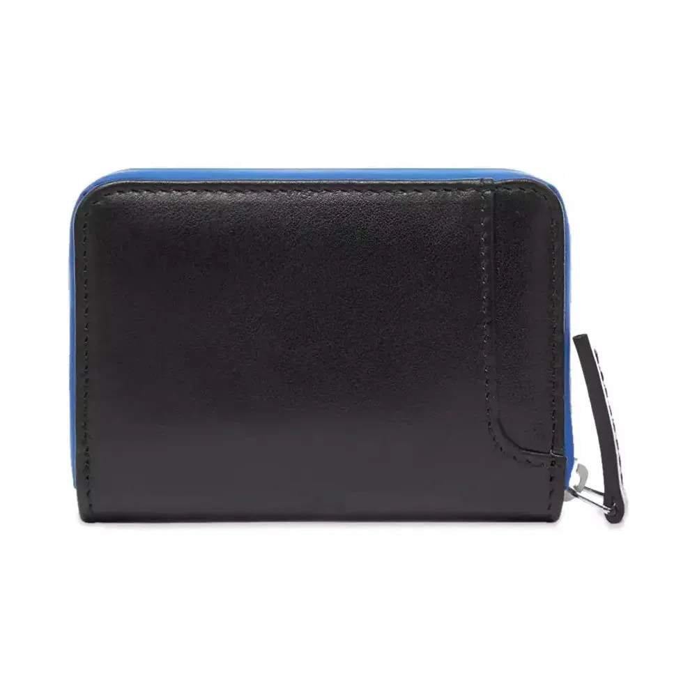 Marcelo Burlon Sleek Black Leather Card Holder with Blue Accents