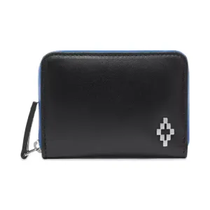 Marcelo Burlon Sleek Black Leather Card Holder with Blue Accents