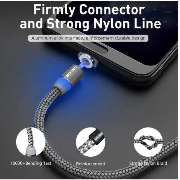 Mobile Phone Magnetic USB Fast Charging Built in Blue LED Indicator Cable