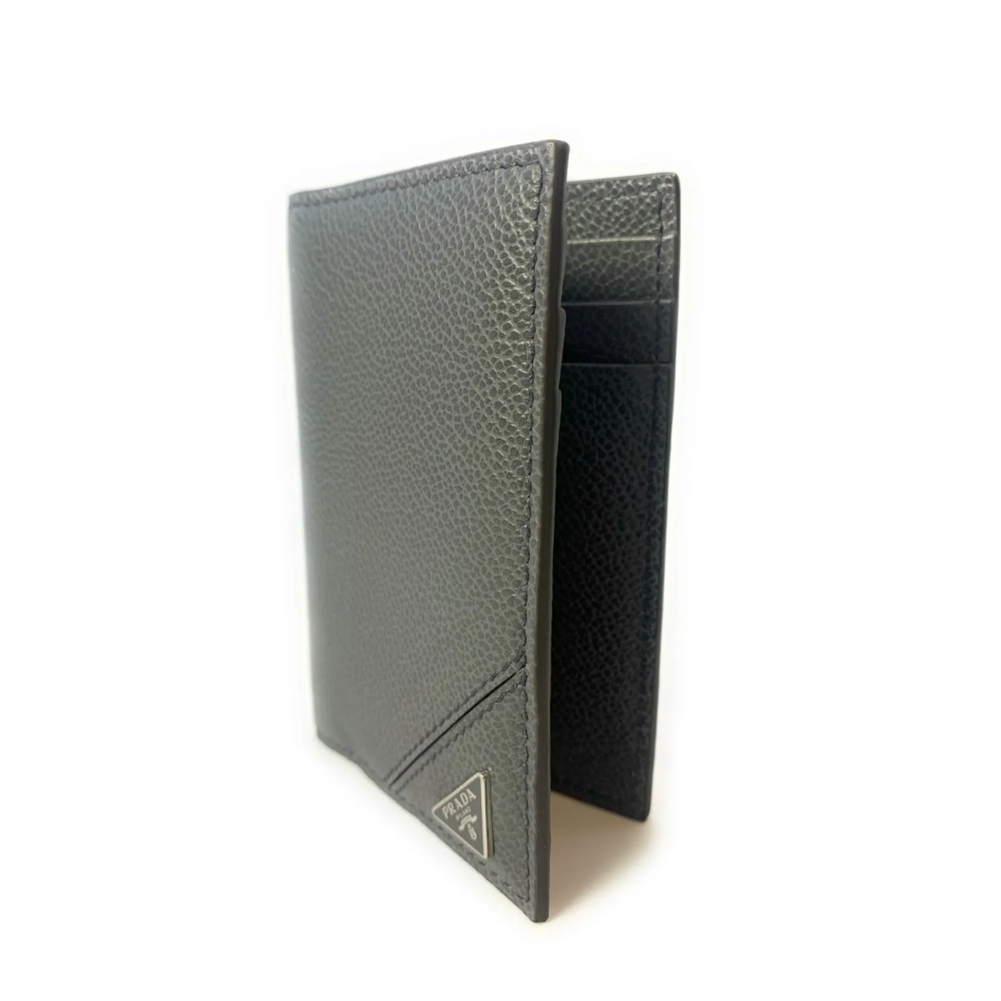 Prada Men's Vitello Micro Grain Grey Leather Vertical Card Holder