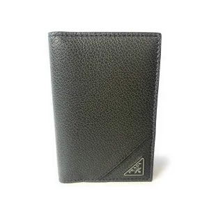 Prada Men's Vitello Micro Grain Grey Leather Vertical Card Holder