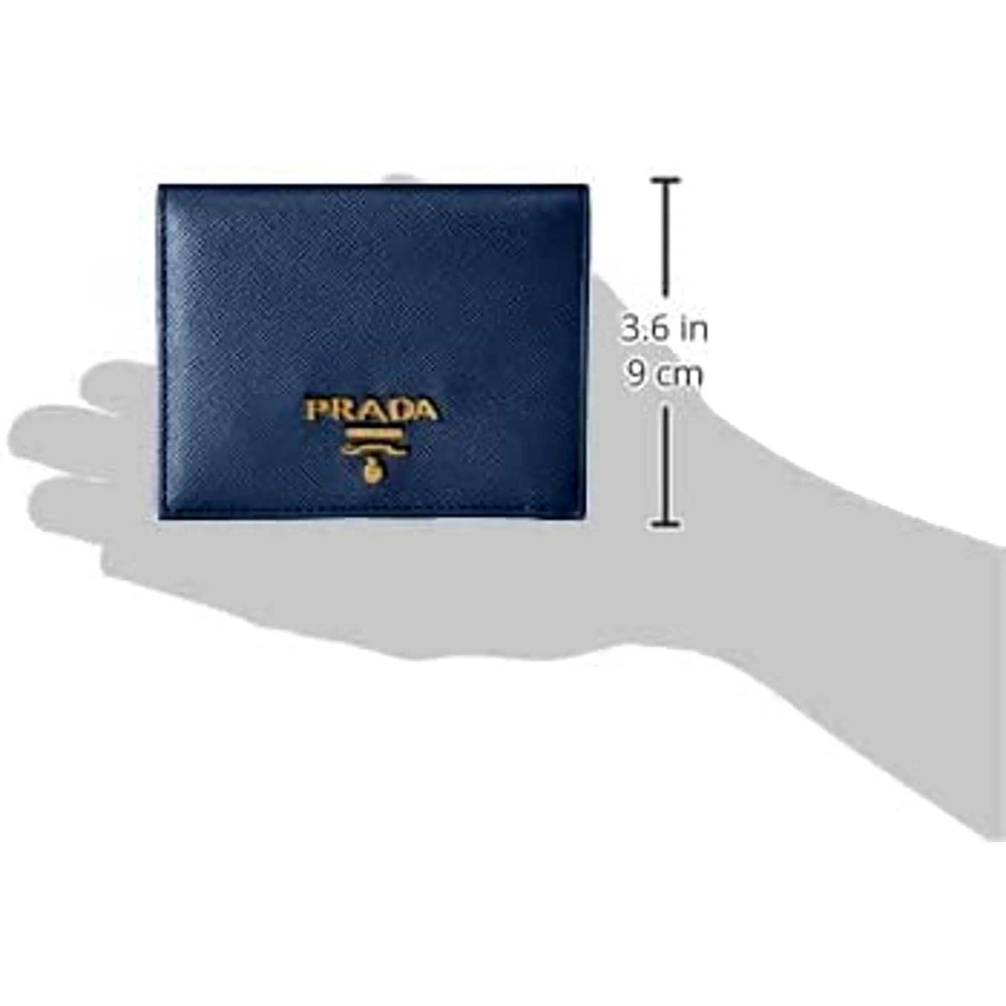 Prada Saffiano Baltico Blue Leather Gold Logo Bifold Snap Wallet