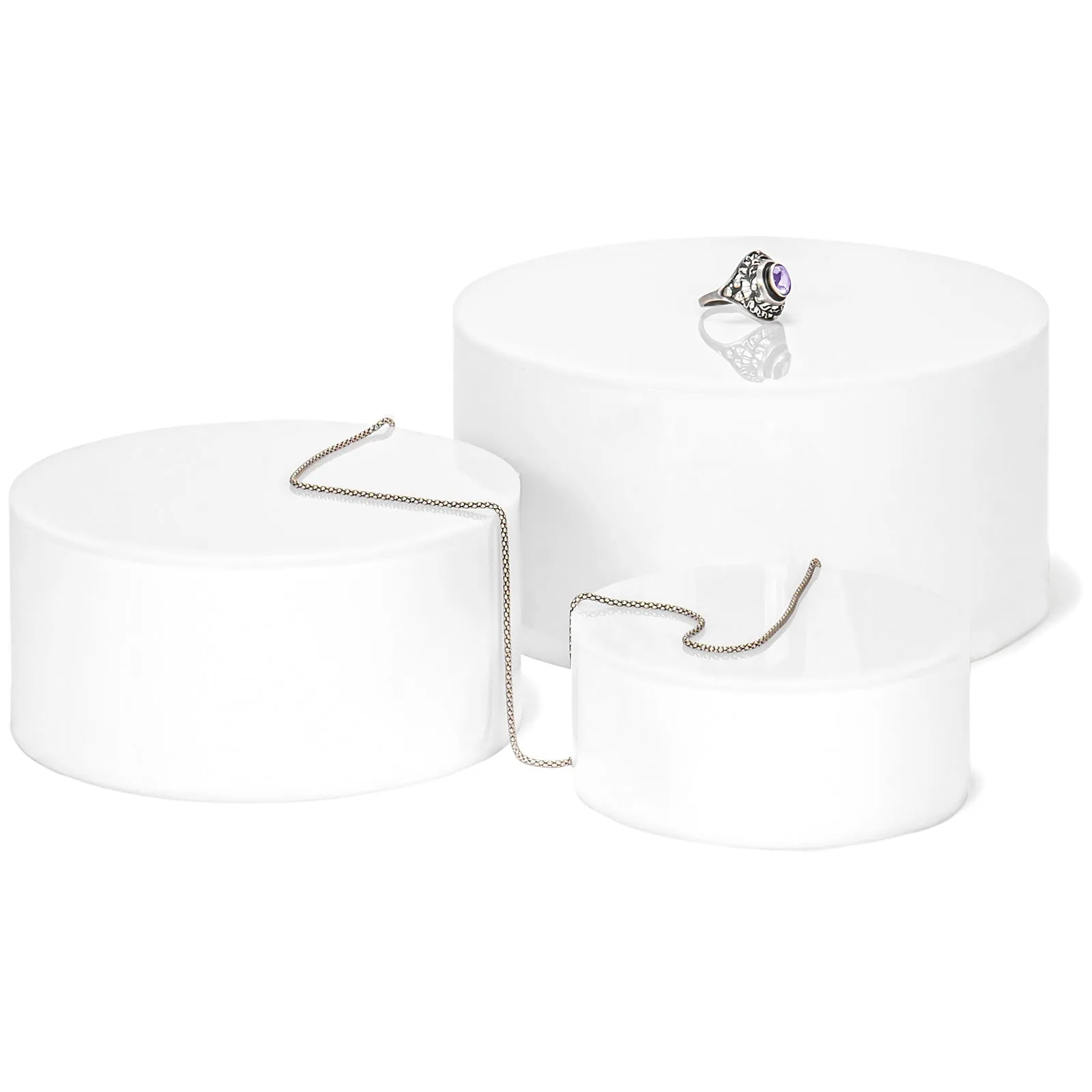 Red Co. Glossy White Acrylic Round Cylinder Display Nesting Riser Stands with Hollow Bottoms - 3-Pack