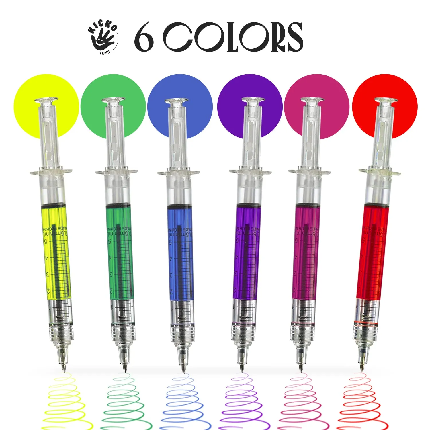 Syringe Pens - 12 Pack Multi-Color Syringe Pen - Writes In Blue Or Black Ink