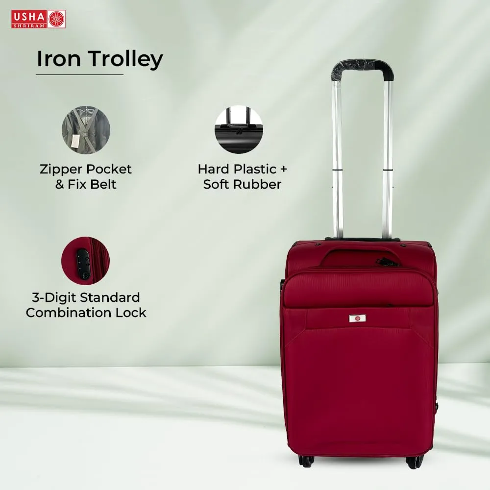 USHA SHRIRAM Fabric (Check-in Bag) 24 inch Luggage Bag (65cm) |Trolley Suitcase for Travel | Travel Luggage for Men Women |360 Degree Wheel | Travel Bags for Luggage Trolley Carry On Suitcase (Red)