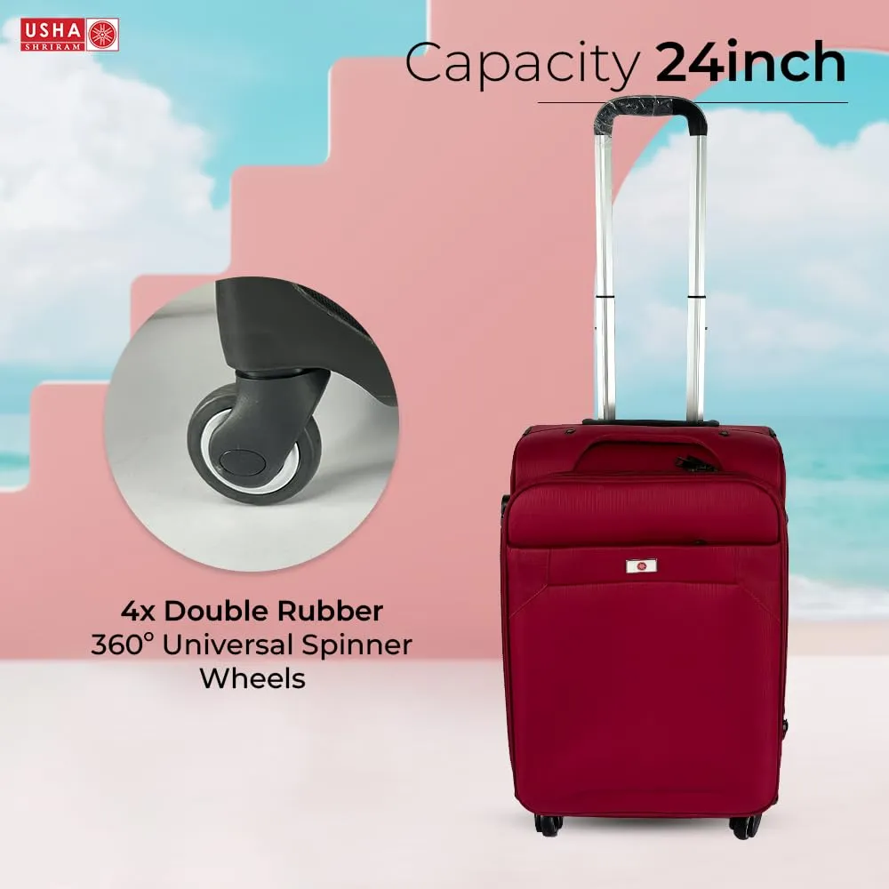 USHA SHRIRAM Fabric (Check-in Bag) 24 inch Luggage Bag (65cm) |Trolley Suitcase for Travel | Travel Luggage for Men Women |360 Degree Wheel | Travel Bags for Luggage Trolley Carry On Suitcase (Red)