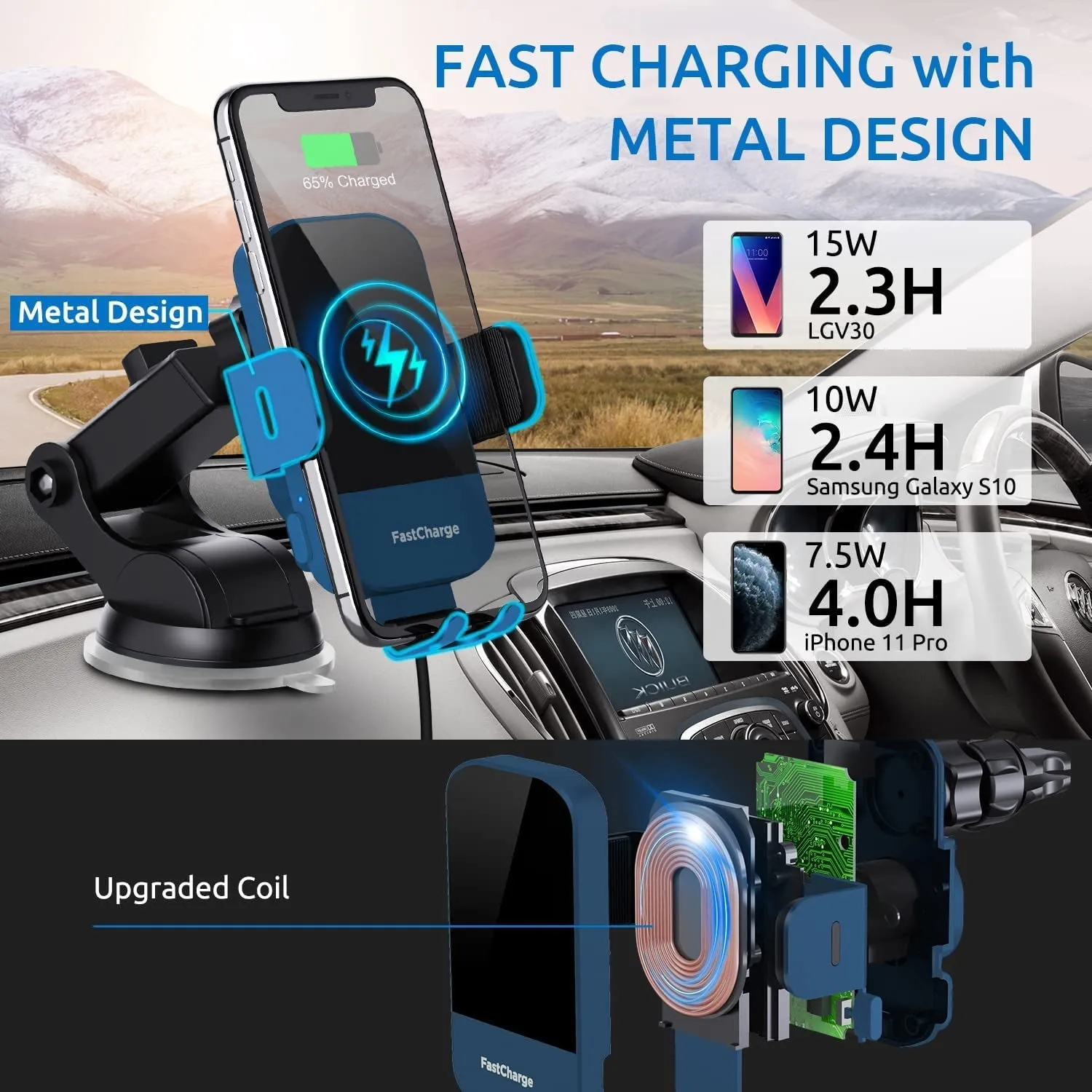 Wireless Car Charger, Chgeek 15W Fast Auto Clamping Car Charger Phone Mount Windshield Air Vent Phone Holder for Iphone 14 13 12 Mini Pro Max 11 Xs, Samsung Galaxy S22  S21 S10  Note 20, Etc