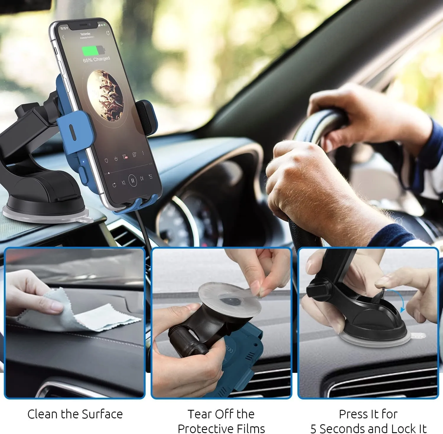 Wireless Car Charger, Chgeek 15W Fast Auto Clamping Car Charger Phone Mount Windshield Air Vent Phone Holder for Iphone 14 13 12 Mini Pro Max 11 Xs, Samsung Galaxy S22  S21 S10  Note 20, Etc