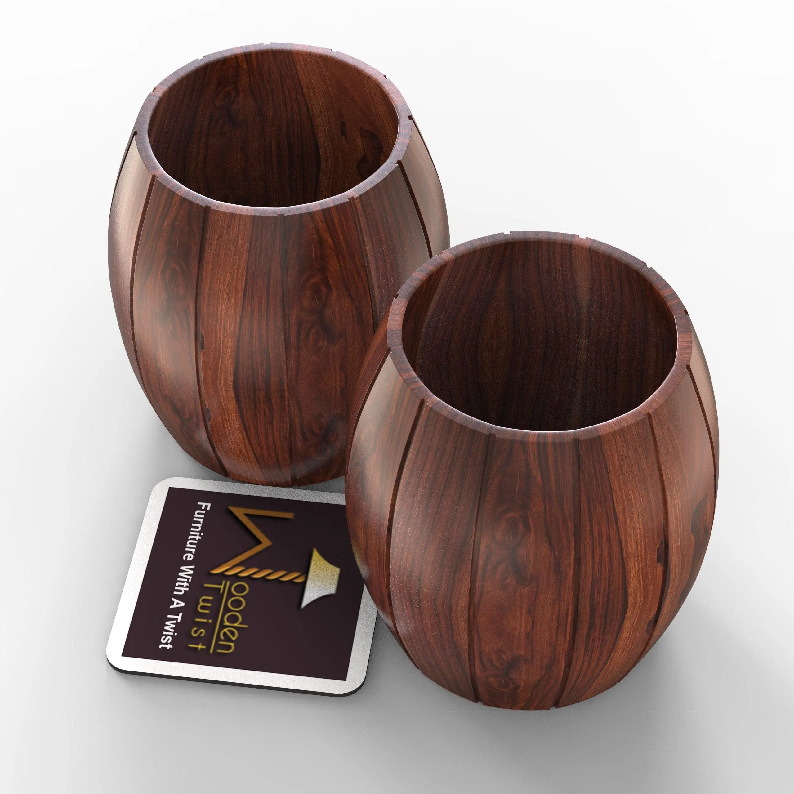 Wooden Twist Panzer Round Shaped Sheesham Wood Cutlery Holder & Spoon Holder Eco-Friendly Kitchen Organizer ( Set of 2 )